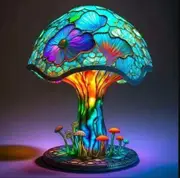Mushroom Table Lamp, Hight Stained Glass Plant Series Night Light for Bedroom Living Room Home Office