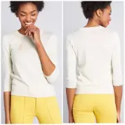 Modcloth Charm School 3/4 Sleeve Pullover Sweater “Printemps” NWT Ivory Size M
