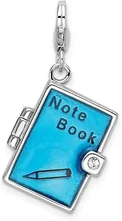 [JewelryWeb] 925 Sterling Silver Polished Fancy Lobster Closure Enameled 3 d Note Book With-Lobster Clasp Charm Pendant Necklace 32x17mm Wide
