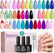 Beetles Summer Gel Nail Polish, 20 Colors Cat Eye Gel Polish Bright Pink Blue White Black Green Purple Pastel Gel Polish Set with 3Pcs Base Top Coat Gel Holiday Nail for Girls Women
