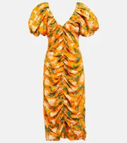 [Agua by Agua Bendita] Agua by Agua Bendita Camelia Sabanero Dorado floral-print midi dress UK 8 orange