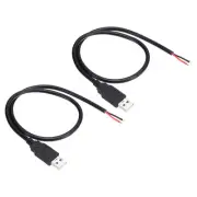2pcs 0.5M/2Ft USB C Type-C Male Plug Cable 2 wires Pigtail Cable Cord, Black