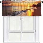 Beautiful Tropical Sunrise on The Beach Valances for Windows, Rod Pocket Window Treatment Drapes Farmhouse Kitchen Curtains Short Blackout Window Curtains for Living Room Bedroom Decor 54x18 Inch