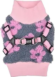 [Puppia] Ren Jacket Dog Harness Pullover Warm Winter Flower Pattern for Small and Medium Dog, Pink, Large