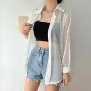 Long-Sleeve Plain Sheer Shirt White - One Size