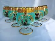 Czech Bohemian Crystal Glass Handmade - Green brandy - 6 pcs with animal