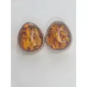 Vintage Amber & Sterling Silver Teardrop Earrings