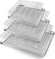 CULOTOL Baking Sheet with Rack Set [3 Pans + 3 Racks],Stainless Steel Cookie Sheet Baking Pans with Cooling Rack, Non Toxic & Healthy, Rust Free&Heavy Duty,Mirror Finish & Easy Clean,Dishwasher Safe