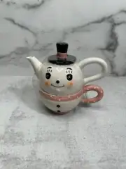 Johanna Parker Pink Carnival Snowman Serving Teapot and Cup Christmas NEW