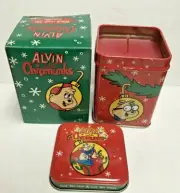ALVIN & THE CHIPMUNKS CHRISTMAS TIN WITH CANDLE IN BOX CARTOON HOLIDAY new