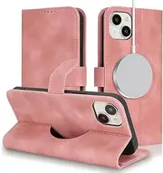 Cavor for iPhone 14 Case iPhone 13 Leather Wallet Folio Flip Cover Support Magsafe Charging Kickstand Photo Holder Card Slots Protective Shockproof Phone Cases-Matte Style Rose Gold
