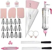 anneratteryer 41-Piece Set Stainless Steel Cake Syringe Decorating Syringe for Jam Cake Syringe Stainless Steel with Transparent Container for Cupcakes Bread Pastries (Pink)