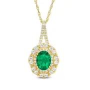 Oval Lab-Created Emerald and White Sapphire Double Frame Pendant in Sterling Silver with 14K Gold Plate
