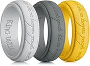 [King Will] Silicone One Ring for Men, Silicone Magic Power Rings, 3pcs Dark Gray Silver Gold Silicone Rings Wedding Band for Men and Women Comfort Fit Silicone Wedding Ring, Size 8-13