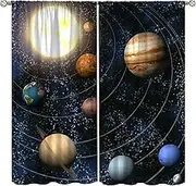 Solar System Curtains for Kid's Room, Planets Names Galaxy Milky Way Stars Outer Space Decorative Window Treatments for Boys Teens Living Room Bedroom Nursery Drapes 2 Panel Sets,42x45 Inch