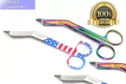 2PCS- 5.5" GERMAN EMT LISTER BANDAGE SCISSORS SHEARS USA FLAG & MULTI-COLORED