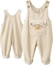 [KEOYA] Toddler Boy Girl Soft Corduroy Suspender Pants Loose Retro Overalls Cute Dungarees Striped Adjustable Overalls for 12M-36M