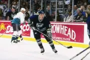 Leftwinger Geoff Sanderson Hartford Whalers moves down the ice the- Old Photo