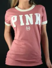Victoria's Secret PINK Ringer Crew Short Sleeve Perfect Tee Graphic Logo Top