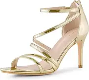 [Allegra K] Women's Open Toe Strappy Ankle Strap Back Zip Stiletto Heel Sandals