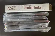 Mid-Century Oster Modern FONDUE FORKS Wood Stainless Steel Set of 6 Boxed New