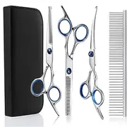Professional Dog Grooming Scissors Set,Dog Hair Cutting Scissors - Professional 5-in-1 Dog Hair Cutting Scissors Set with Safety Round Tip, Pet Grooming Shears for Dogs