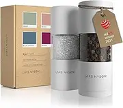 LARS NYSØM Salt and Pepper Grinder Set I Salt and Pepper Mills with Adjustable Ceramic Grinder 2 pieces I Manual Design Spice Mill Set (Pure White)