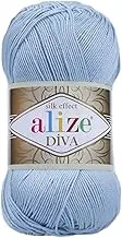 Alize Diva Silk Effect 100% Microfiber Acrylic Yarn 1 Ball skeins 100gr 383yds Color (350 - Sea Blue)