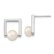 Sterling Silver Rhodium-Plated 6-7mm Button Fwc Pearl Square Post Earrings