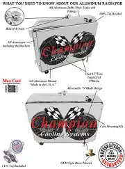 3 Row ER Champion Radiator,12" Fans,Shroud-1970-1974 Dodge Challenger Big Block
