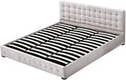 Levede Bed Frame Base with Gas Lift Storage King Size Beige Platform Fabric