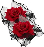 WOFASHPURET 1 Pair Rose Lace Wristband Lace Cuff Lace Wrist Cuff Detachable Wrist Cuff Lace Wristlet Lolita Lace Gloves Lolita Hand Sleeve Arm Cuff Ruffle Lace Arm Sleeves Mesh Gloves Elastic
