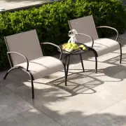 Costway3 Piece Patio Bistro Set with Curved Fabric Sea for Backyard-Coffee