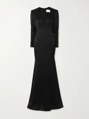 [Alex Perry] Alex Perry - Paneled Satin-crepe Gown - Black - UK 12 UK 12 Black