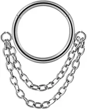 [Niaspi] 16G Double Chain Dangle Septum Ring for Women Men Stainless Steel 8mm Septum Jewelry Nose Hoops Cartilage Helix Tragus Conch Earrings Body Piercing Jewelry
