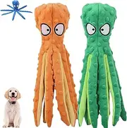 Whiskerspot Octopus Dog Toy, Dog Toys Octopu, Soft Plush Chew Squeaky Crinkle Interactive Indestructible for Play & Training, for Medium Large Breed Puppies Adult Dogs (Green*1+Orange*1)