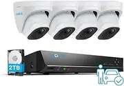 Reolink 4K Smart Person/Vehicle Detection PoE Camera Security System, H.265, 4pcs 8MP Outdoor Smart PoE Cameras, 8-Channel NVR w/Pre-Installed 2TB HDD for 24/7 Recording RLK8-800D4