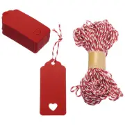 Hollow Heart Price Hang Tag 3.7 x 1.8 Inch Red with Nylon String 100 Set