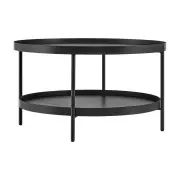 Design Square Myla Round Wooden 2-Tier Coffee Table Metal Tube Frame Black