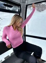 [AIM'N AU] Peony Pink Ribbed Wool Half Zip