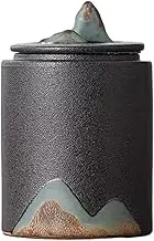 Decorative Hand-painted Small Loose Leaf Tea Canister Chinese Retro Ceramic Non-woven Sealing Jar Kitchen Storage Jar Container(Black)