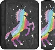 ODAWA Rainbow Horse Car Seat Strap Covers Soft Stroller Strap Cover Seat Belt Covers Strap Pads Cushion for Boy Girl, 2 Pack, 10x7.7 Inches