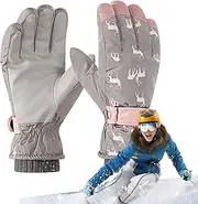 [wiroouia] Winter Gloves - Women's Waterproof Winter Gloves | Touchscreen Elk Pattern Warm Winter Gloves, Anti Slip Cold Weather Ski Gloves for Winter Skiing Snowboarding