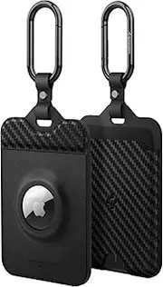 SPIGEN Air Fit for Tesla Key Card Holder Accessories with Metal Carabiner Ring, Built-in AirTag Slot, Keychain Key Rings PU Leather Slim Key Card Protective Case Cover [2-Pack] - Carbon Edition