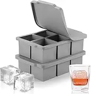 Nax Caki Large Ice Cube Tray with Lid Pack of 2, Stackable Big Silicone Square Ice Cube Mold for Whiskey Cocktails Bourbon Soups Frozen Treats, BPA Free