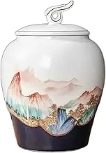 Decorative Chinese Ceramic Ornaments Tea Canister Vintage Chinese Style Ceramic Loose Tea Container with Auspicious Clouds Lid and Hand Drawn Landscape Paintings Container(Blue,Small)