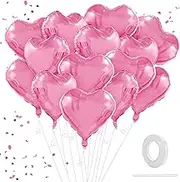 Pink Heart Balloons, 15pcs Pink Heart Foil Balloons, 18inch Pink Heart Shaped Balloons for Valentines Day Love Balloons, Valentines Day Decorations and Birthday Pink Coquette Birthday Decorations