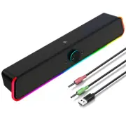 PC Computer Speakers Wired Computer Sound Bar USB Powered with RGB Volume Knob