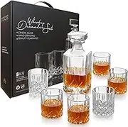 KITment 7PCS Whiskey Decanter Set, Crystal Liquor Wine Decanter with 6 Twisted Old Fashioned Glasses for Scotch,Bourbon, Elegant Holiday Whiskey Gifts for Men and Women
