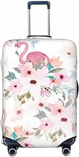 [CADREWY] Floral with Flamingo Print Travel Suitcase Cover Luggage Protector with Elastic Anti Scratch for Carry On, Black, X-Large